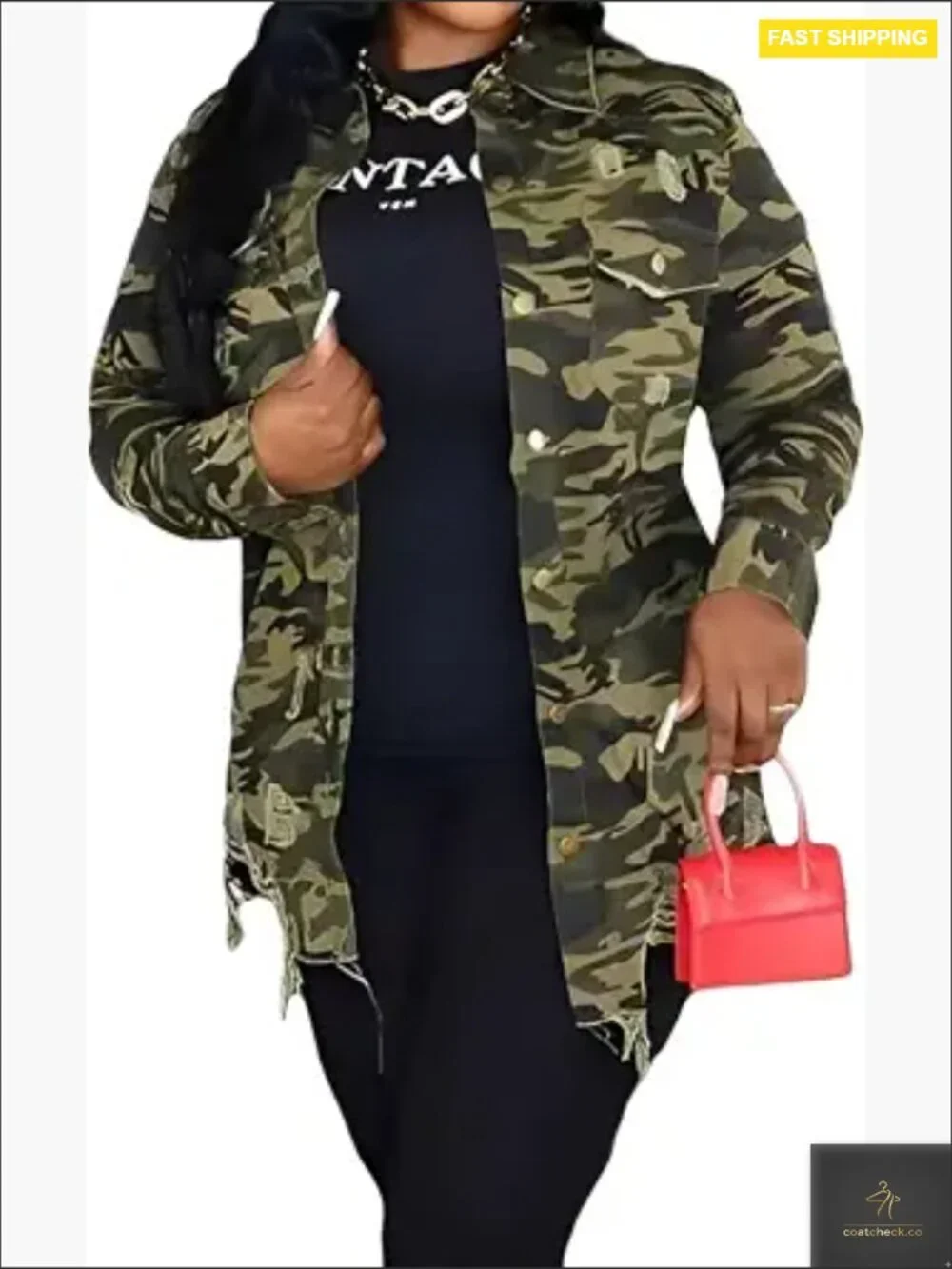 Camo Jacket with Pockets Long Sleeve Button Down Oversized Casual Outerwear Coat - Picture 1 of 5